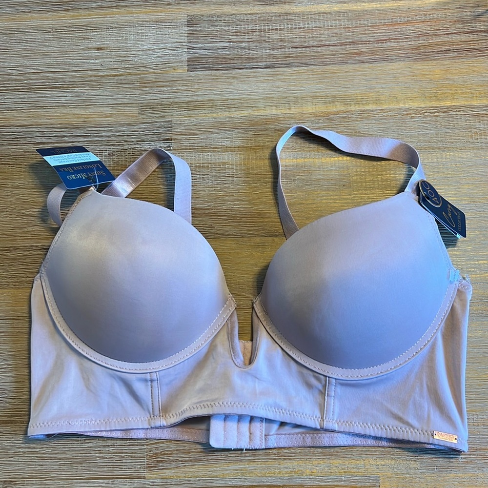 Rachel Roy Shiny Micro Longline Bra with Deep V - Picture 1 of 4